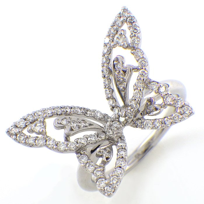 【ダイヤモンド】 リング バタフライモチーフ ダイヤモンド 0.5ct K18WG 13号 【中古】
