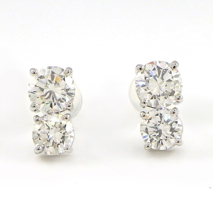 【ダイヤモンド】 ピアス 2連 ラウンド ダイヤモンド 0.585ct(I/VS1/GD) 0.391ct(H/VS1/VG) / 0.545ct(I/VS2/VG) 0.394ct(I/VS1/VG) PT900 【中古】