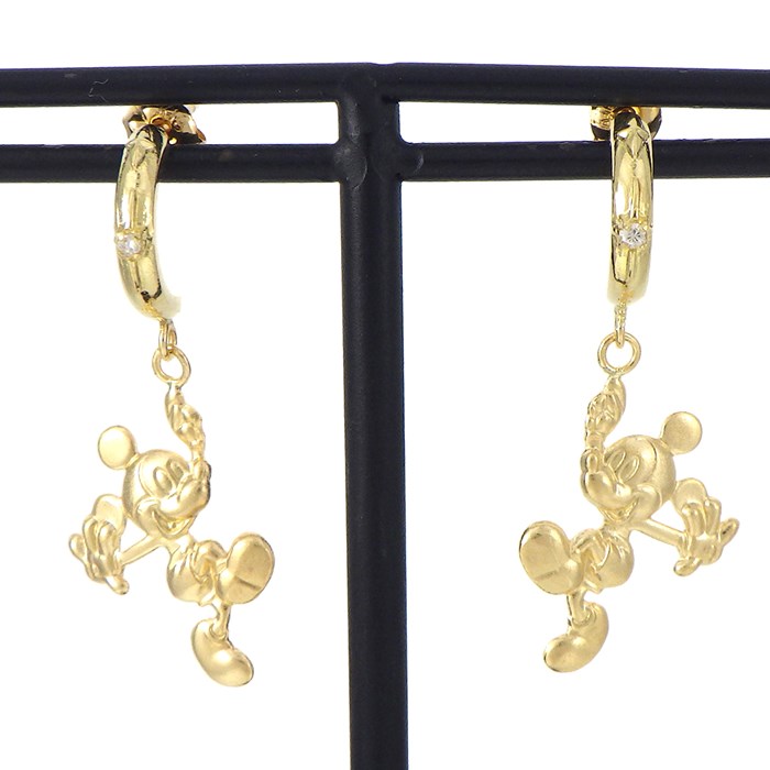 ディズニー Disney ピアス ミッキーマウス ハーフフープ スウィング ダイヤモンド K18YG 【中古】