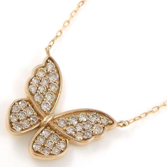 【ダイヤモンド】 ネックレス バタフライ 蝶モチーフ パヴェ ダイヤモンド 0.50ct K18PG 【中古】
