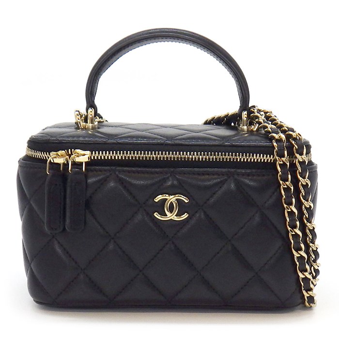 シャネル CHANEL ショルダーバッグ バニティ チェーンショルダー AP2199 ブラック ラムスキン (羊革) ゴールド金具 【中古】