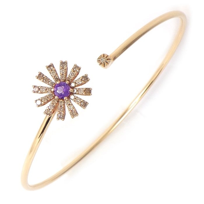 ダミアーニ DAMIANI バングル マルゲリータ 20076570 フラワー アメジスト ブラウン ダイヤモンド 計0.36ct K18PG / #M 【箱・保付き】 【中古】