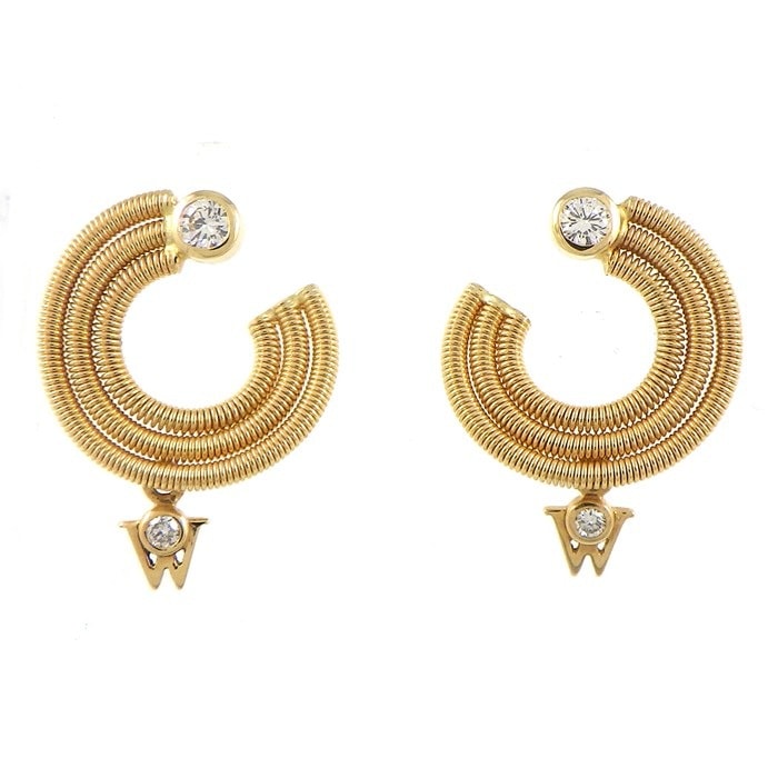 ミキモト MIKIMOTO × ウェレンドルフ Wellendorff ピアス サークル ロゴ W チャーム ダイヤモンド K18YG 【中古】