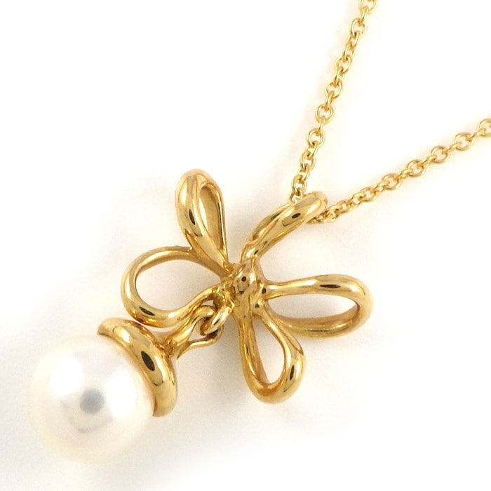 ティファニー Tiffany & Co. ネックレス フラワーモチーフ 1ポイント パール 7mm珠 K18YG 【中古】