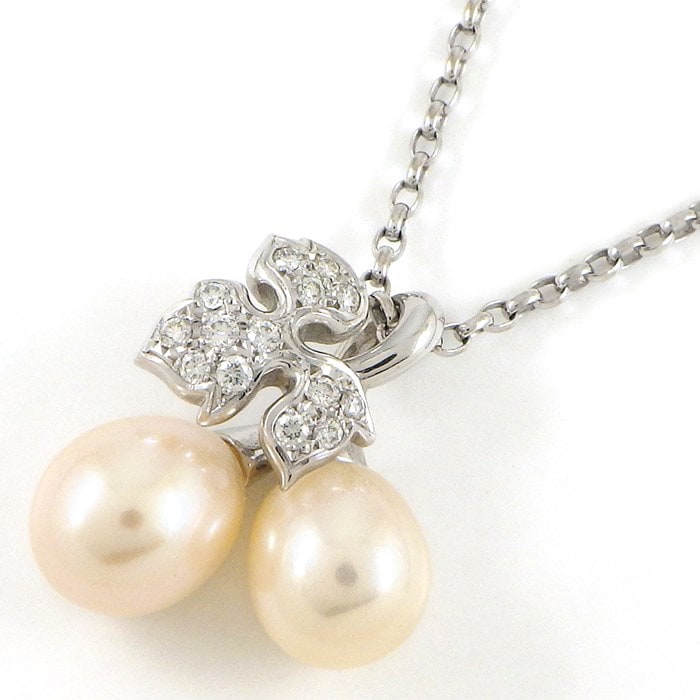 ミキモト MIKIMOTO ネックレス チェリー さくらんぼ パール 8.0/7.5mm珠 ダイヤモンド K18WG 【中古】