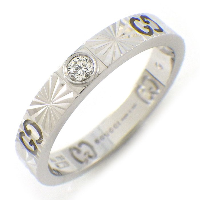 グッチ GUCCI リング アイコン アモール ロゴ ハート 1ポイント ダイヤモンド K18WG 9号 / #9 【中古】
