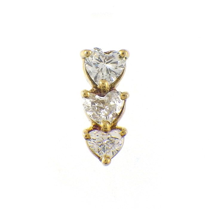 【ハートシェイプダイヤモンド】 ピアス 3連 ハートシェイプ ダイヤモンド 0.33ct K18YG ※片方のみ 【中古】