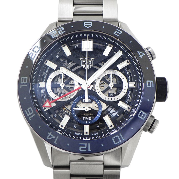 タグ・ホイヤー TAG Heuer 腕時計 カレラ キャリバー ホイヤー02 CBG2A1Z.BA0658 スケルトン文字盤 クロノグラフ スモールセコンド デイト 裏スケ SS 自動巻き 【箱・保付き】 【中古】