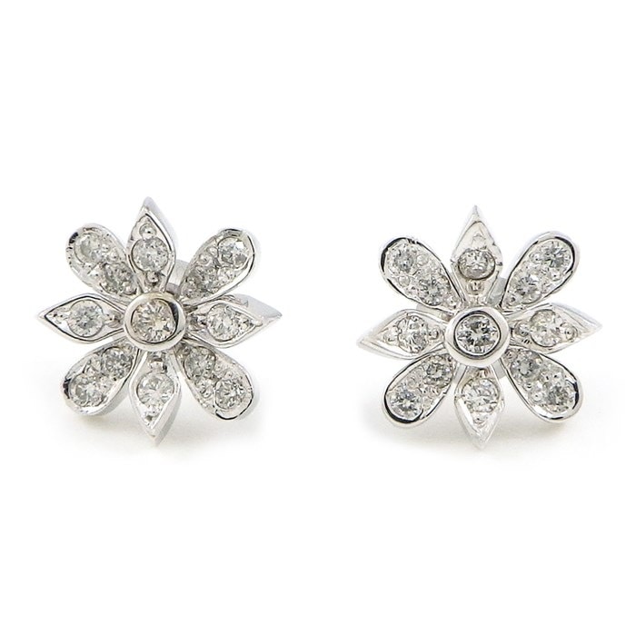 【ダイヤモンド】 ピアス フラワー モチーフ 3Way パヴェ ダイヤモンド 計0.30ct / 計0.30ct K18WG 【中古】