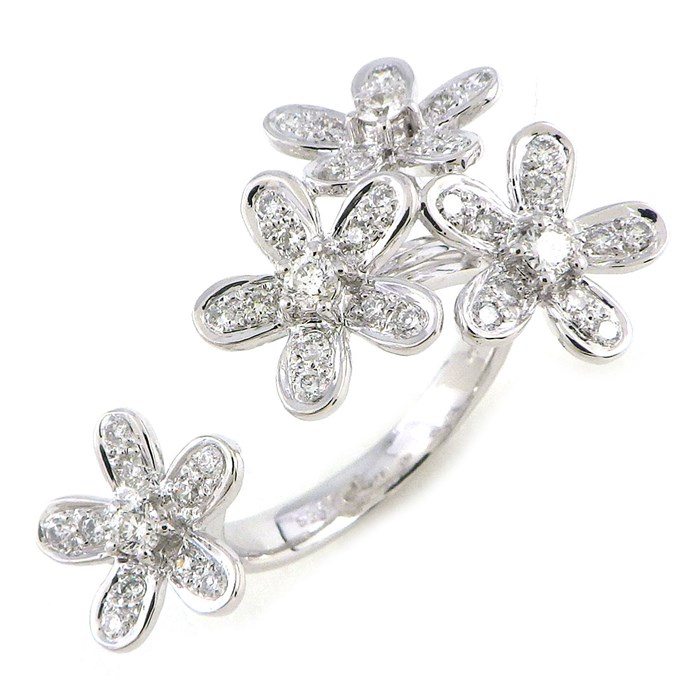 【ダイヤモンド】 リング フラワーモチーフ ダイヤモンド 計0.65ct K18WG 12号 【中古】