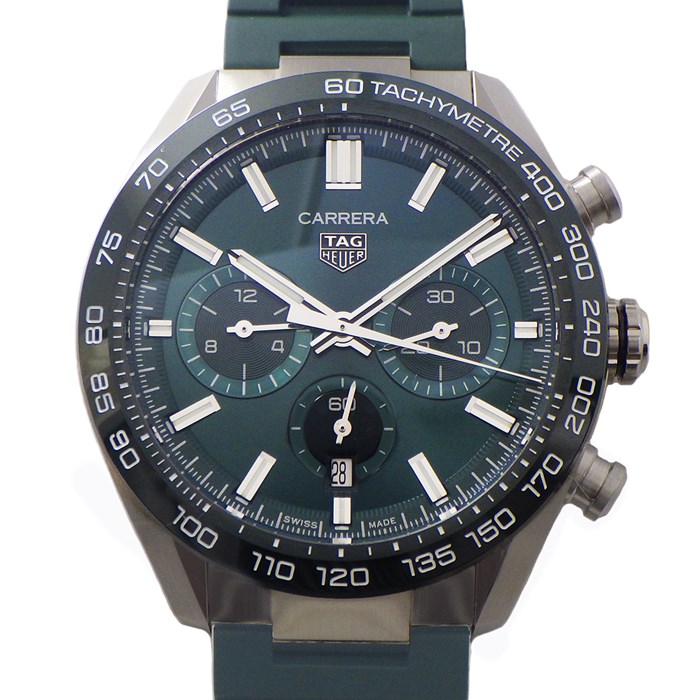 タグ・ホイヤー TAG Heuer 腕時計 カレラ キャリバー ホイヤー CBN2A1N.FT6238 カレンダー クロノグラフ 裏スケ タキメーター 夜光針 夜光インデックス グリーン 文字盤 SS セラミック ラバー 自動巻き 【箱・保付き】