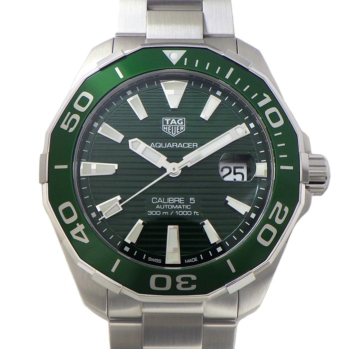 タグ・ホイヤー TAG Heuer 腕時計 アクアレーサー キャリバー5 WAY201S-0 ストライプ グリーン カレンダー 夜光針/インデックス 回転ベゼル グリーン 文字盤 SS 自動巻き 【中古】