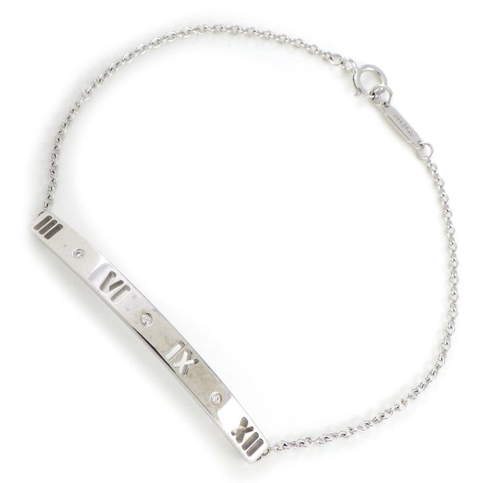 ティファニー Tiffany & Co. ブレスレット アトラス ピアスド カーブ バー プレート 3ポイント ダイヤモンド K18WG 【中古】