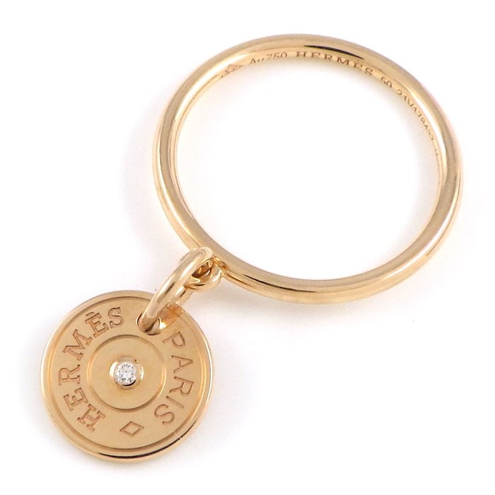 エルメス HERMES リング ガンバード クルー ド セル セリエ スウィング ドロップ ラウンド ロゴ 1ポイント ダイヤモンド K18PG 10号 / #50 【中古】