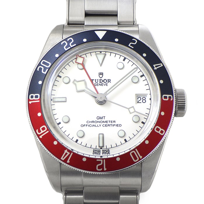 チューダー(チュードル) TUDOR 腕時計 ブラックベイ GMT M79830RB-0010 オパライン ホワイト文字盤 レッド&ブルー ベゼル カレンダー 回転ベゼル SS 自動巻き 【箱・保付き】 【中古】