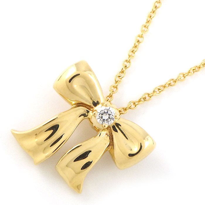 ティファニー Tiffany & Co. ネックレス ボウ リボンモチーフ 1ポイント ダイヤモンド K18YG 【中古】