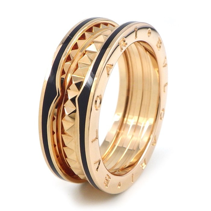 ブルガリ BVLGARI リング B-zero1 ビーゼロワン ロック 358007 2バンド スパイラル ゴールド スタッズ ブラック セラミック K18PG 21.5号 / #63 【箱・保付き】 【中古】