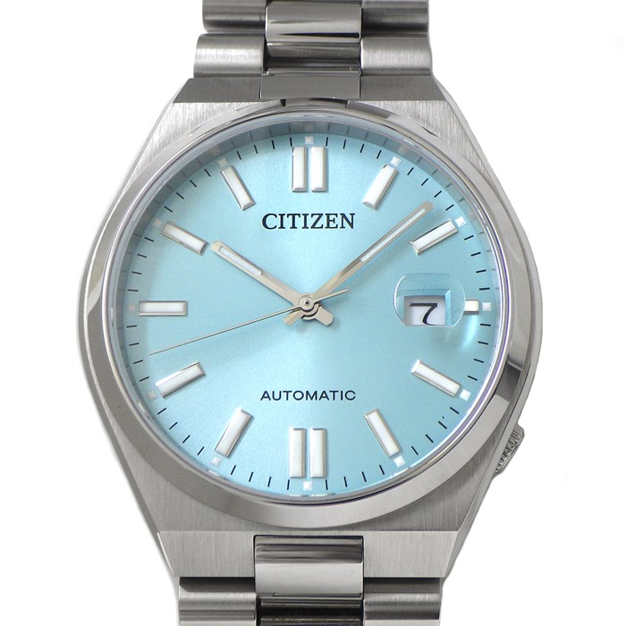 シチズン CITIZEN 腕時計 TSUYOSAコレクション 8210-S126967 カレンダー 裏スケ 3針 サンレイ ライトブルー文字盤 SS 自動巻き 【中古】