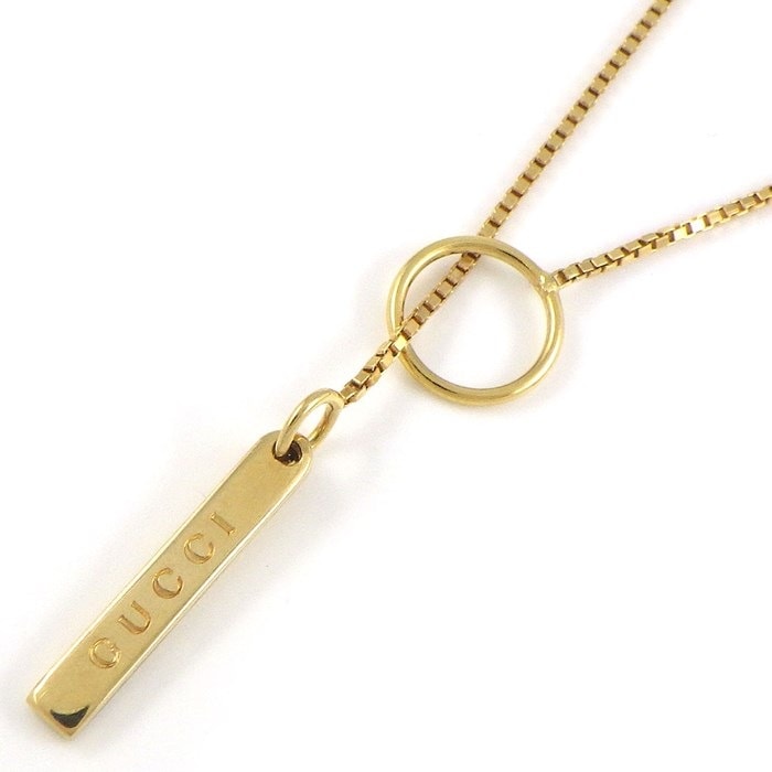 グッチ GUCCI ネックレス ラリエット ラリアット ロゴ プレート ベネチアン チェーン K18YG 【中古】