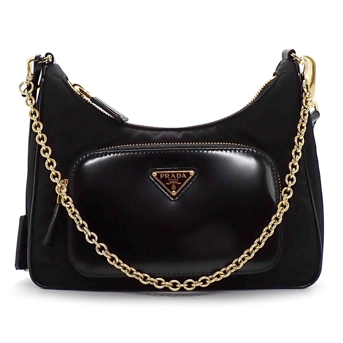 プラダ PRADA ショルダーバッグ Re-Nylon ミニバック 1BC198_R789_F0002_V_JOO ブラック ナイロン ブラッシュドレザー 【中古】