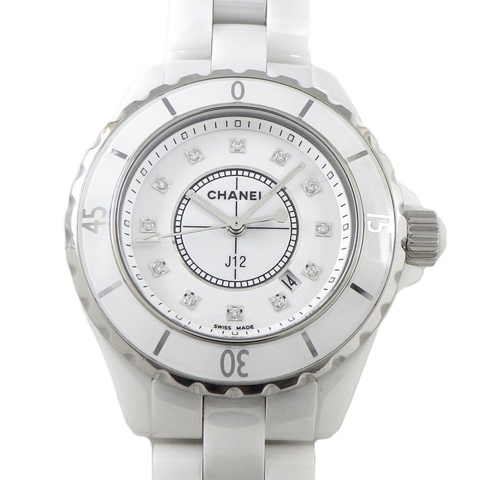 シャネル CHANEL 腕時計 J12 H1628 12ポイント ダイヤインデックス カレンダー 回転式ベゼル ホワイト 文字盤 SS セラミック クオーツアナログ 【中古】