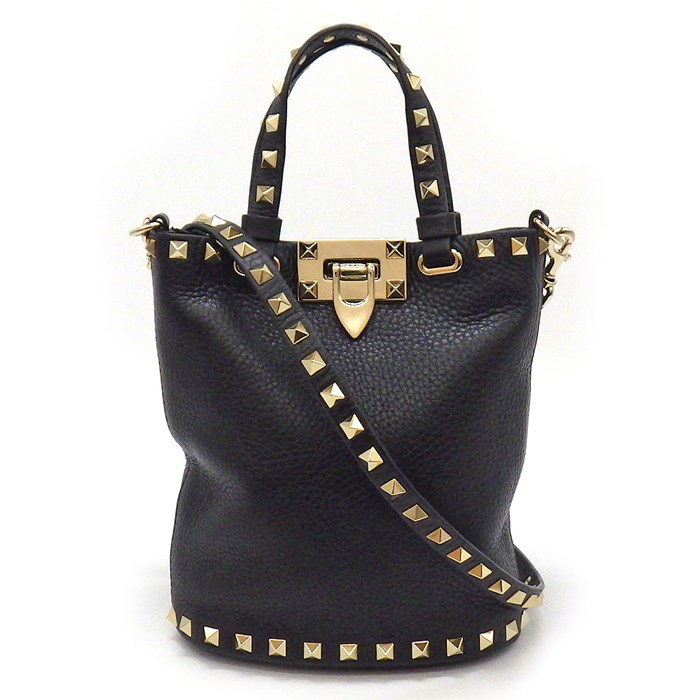 ヴァレンティノ VALENTINO ハンドバッグ ショルダーバッグ ロックスタッズ 5W2P0W31VSH_0NO ブラック グレインカーフスキン 【中古】