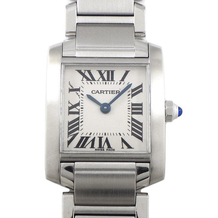 カルティエ Cartier 腕時計 タンクフランセーズ SM W51008Q3 スクエア ローマ数字インデックス ホワイト文字盤 SS クオーツアナログ 【中古】