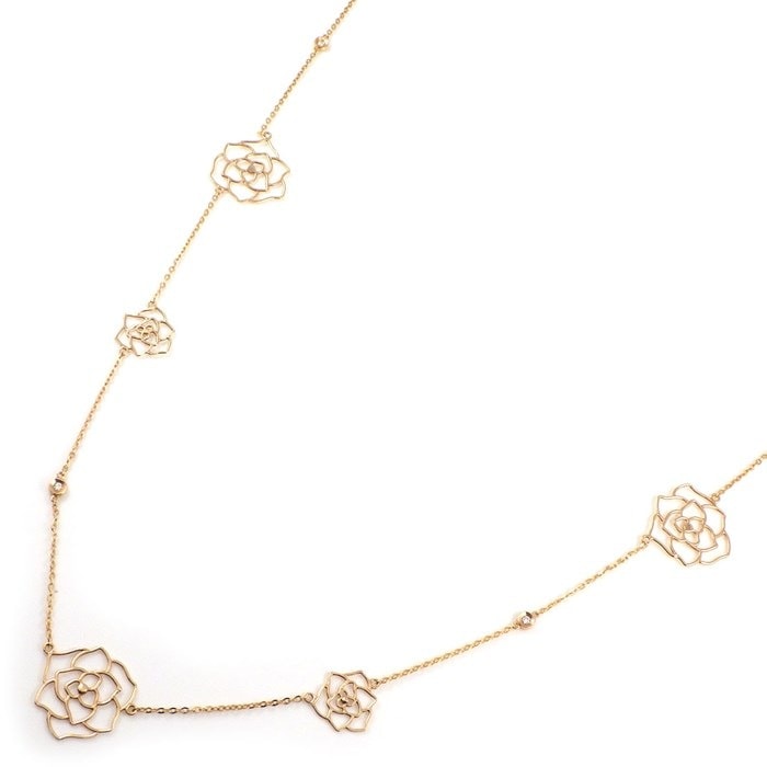【ダイヤモンド】 ロングネックレス 5モチーフ フラワー 薔薇 ローズ 4ポイント ダイヤモンド 計0.08ct K18PG 【中古】