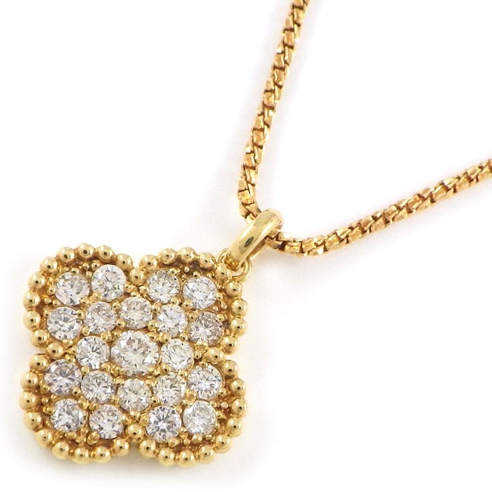 【ダイヤモンド】 ネックレス フラワー モチーフ パヴェ ダイヤモンド 1.00ct K18YG 【中古】