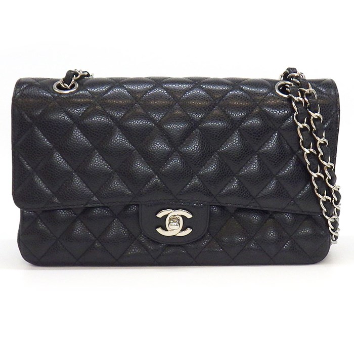 シャネル CHANEL ショルダーバッグ 11.12 クラシック マトラッセ25 A01112 ブラック グレインドカーフスキン シルバー金具 【中古】