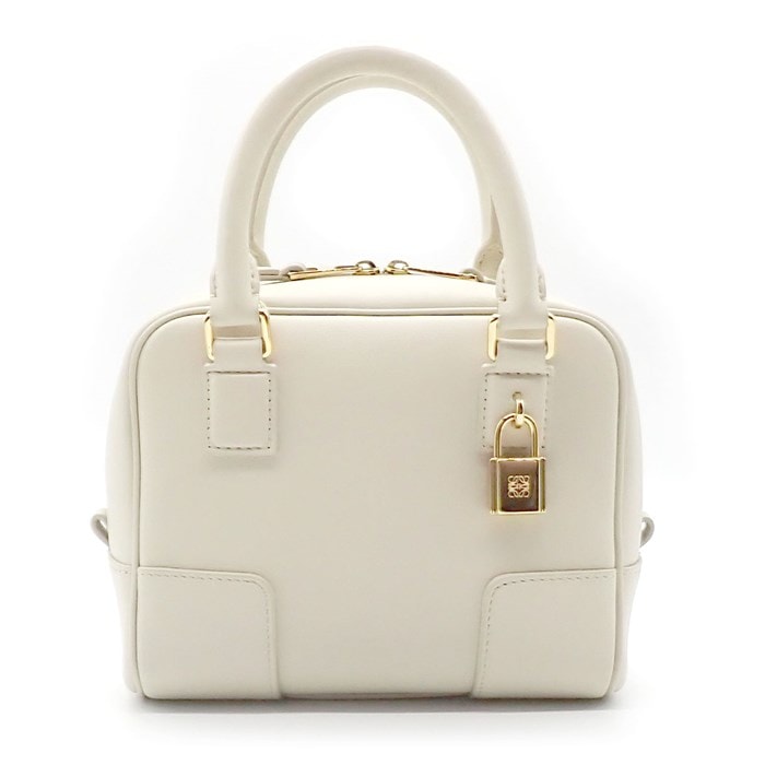 ロエベ LOEWE ハンドバッグ ショルダーバッグ アマソナ 16 スクエア A039N21X01 ホワイト  カーフレザー 【中古】
