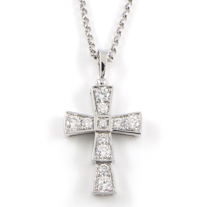 ブルガリ BVLGARI ネックレス クロス モチーフ スモール 354038 ダイヤモンド K18WG 【箱・保付き】 【中古】