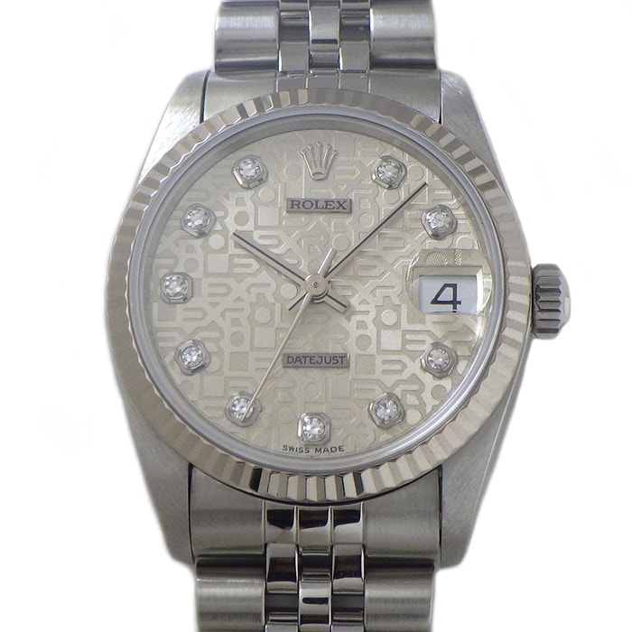 ロレックス Rolex 腕時計 デイトジャスト 68274 T番 10ポイント ダイヤインデックス シルバー コンピューター 文字盤 彫コン フルーテッドベゼル ジュビリーブレス K18WG SS 自動巻き 【箱・保付き】 【中古】
