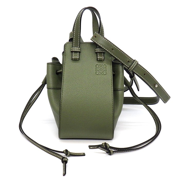 ロエベ LOEWE ハンドバッグ ショルダーバッグ ハンモック ドローストリング ミニ 31430V07 アボカドグリーン カーフスキン 【中古】