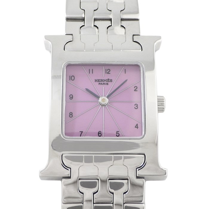 エルメス HERMES 腕時計 Hウォッチ PM スモール HH1.210 スクエア パープル文字盤 SS クオーツアナログ 【中古】 エルメス HERMES 腕時計 Hウォッチ PM スモール HH1.210 スクエア