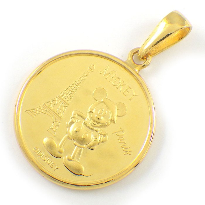 ディズニー Disney ペンダントトップ ミッキーマウス ミニーマウス 1/20oz 2024年 800枚 限定モデル メダル パリ エッフェル塔 凱旋門 K24