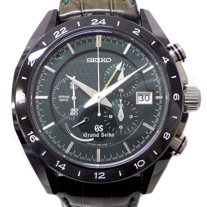 グランドセイコー Grand Seiko 腕時計 スプリング ドライブ SBGC017/9R96-0AC0 世界600本限定モデル グリーン文字盤 クロノグラフ GMT セラミック クロコダイルレザーベルト チタン SS 自動巻き 【中古】