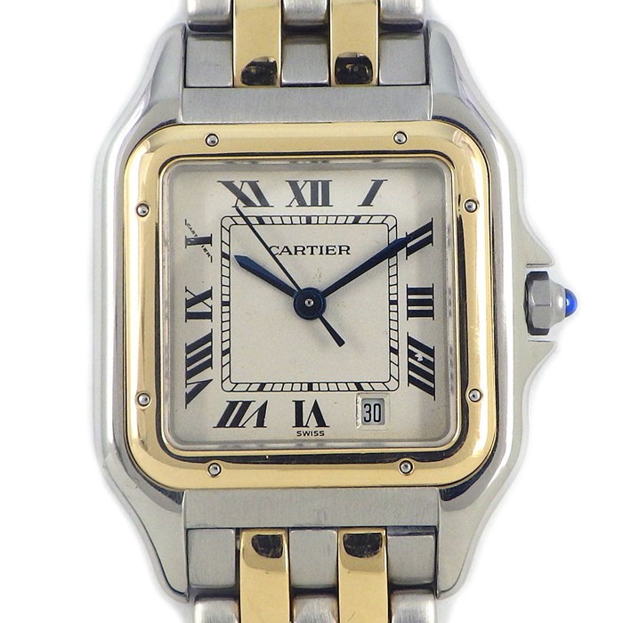 カルティエ Cartier 腕時計 パンテール MM W25028B6 スクエア アイボリー文字盤 ローマ数字インデックス デイト K18YG SS クオーツアナログ 【中古】