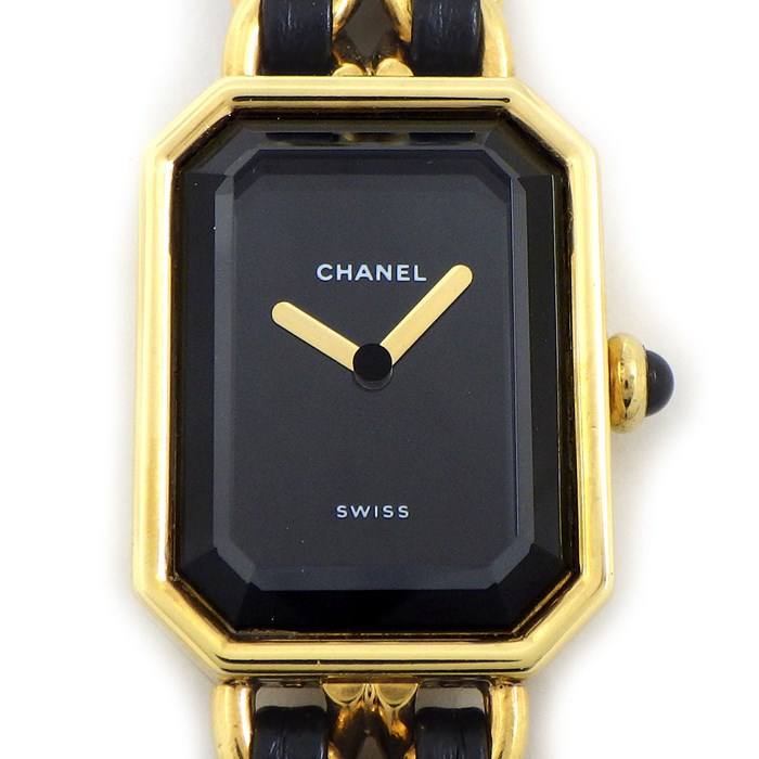 シャネル CHANEL 腕時計 プルミエール M H0001 ブラック文字盤 チェーンベルト レザー 革 GP クオーツアナログ 【中古】