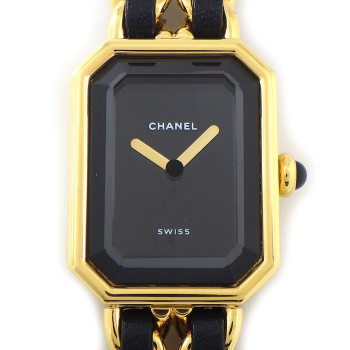 シャネル CHANEL 腕時計 プルミエール M H0001 ブラック文字盤 チェーンベルト GP レザー 革 クオーツアナログ 【中古】