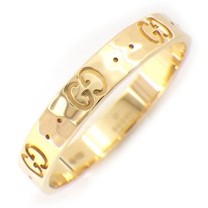 グッチ GUCCI リング アイコン ハンマーフィニッシュ GG ロゴ K18YG 26号 / #27 【中古】
