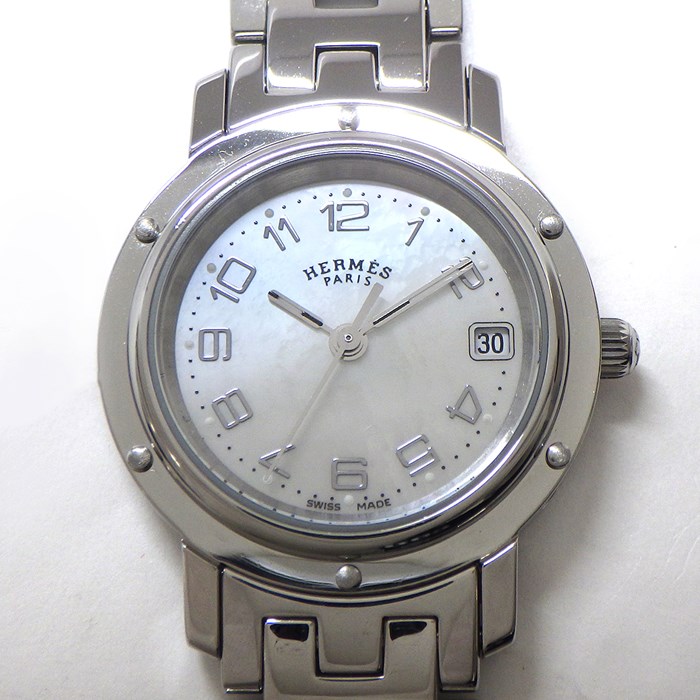 エルメス HERMES 腕時計 クリッパー CL4.210 デイト Hリンクブレス ホワイトシェル文字盤 SS クオーツアナログ 【中古】