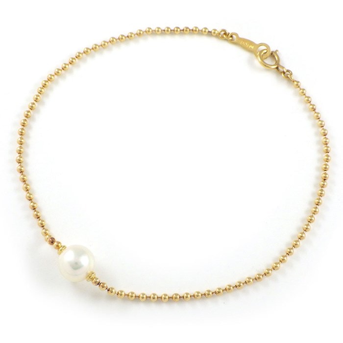  ミキモト MIKIMOTO ブレスレット ボールチェーン 1ポイント パール 6.4mm珠 K18YG 【中古】