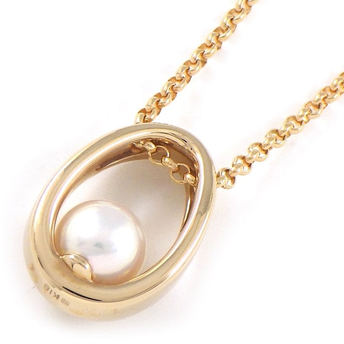 ミキモト MIKIMOTO ネックレス オーバル モチーフ パール 6.5mm珠 K18PG 【中古】
