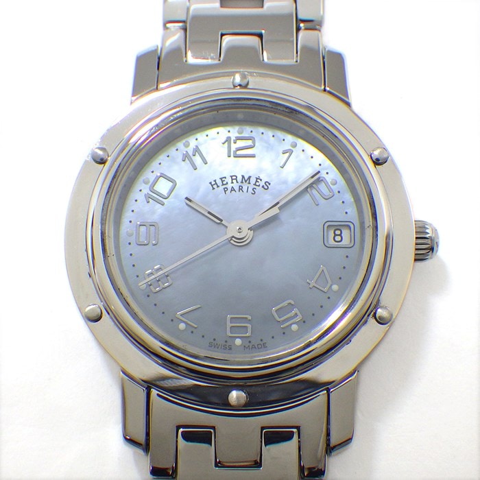 エルメス HERMES 腕時計 クリッパー CL4.210 デイト ブルーシェル文字盤 SS クオーツアナログ 【中古】