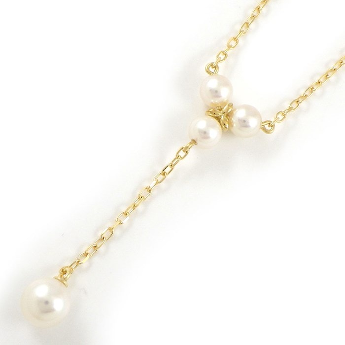 ミキモト MIKIMOTO ネックレス Yシェイプ 4ポイント パール 4.0-5.5mm珠 K18YG 【中古】
