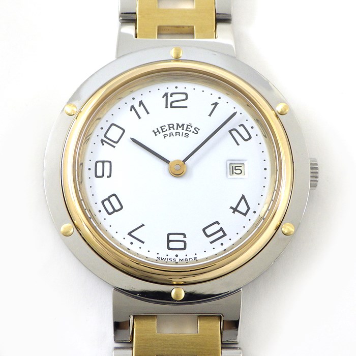 エルメス HERMES 腕時計 クリッパー CL3.440 デイト ホワイト文字盤 Hリンク 旧型ブレス GP SS クオーツアナログ 【中古】