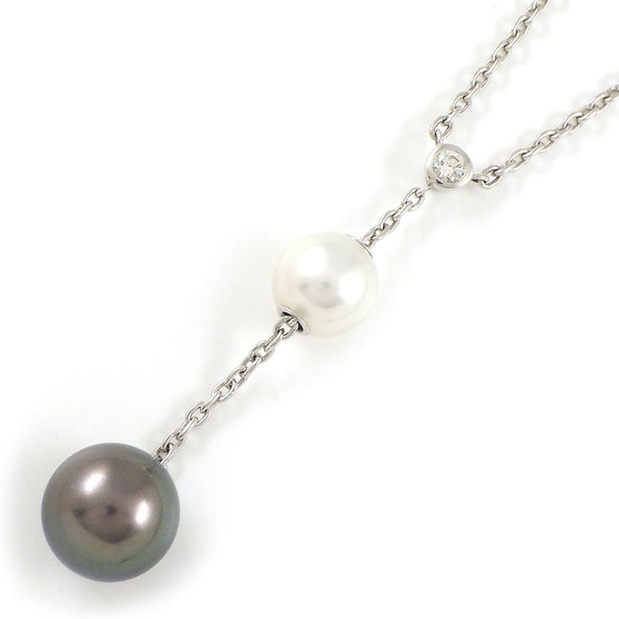 ミキモト MIKIMOTO ネックレス スウィング ドロップ Yシェイプ パール 7.5/9.0mm珠 K18WG 【中古】