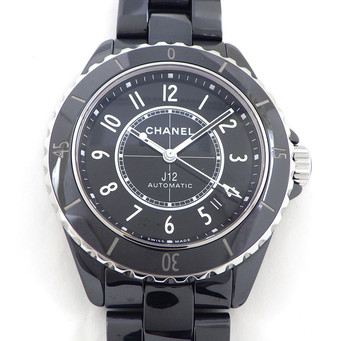 シャネル CHANEL 腕時計 J12 H5697 デイト 裏スケ 回転ベゼル ブラック文字盤 SS ブラック セラミック 自動巻き 【箱・保付き】 【中古】