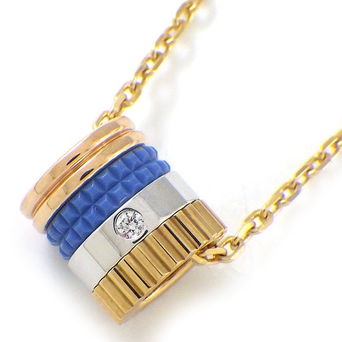 ブシュロン BOUCHERON ネックレス キャトル スモール JPN00635 スリーカラー 1ポイント ダイヤモンド 0.01ct ブルー セラミック K18PG K18WG K18YG 【中古】